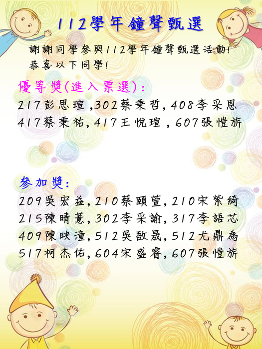公告：112學年鐘聲班級票選6/7前【限導師填寫】圖片